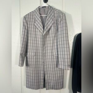 Vanetti Vintage Men’s Gray with Blue Stripe Long Sports Coat No Size EUC